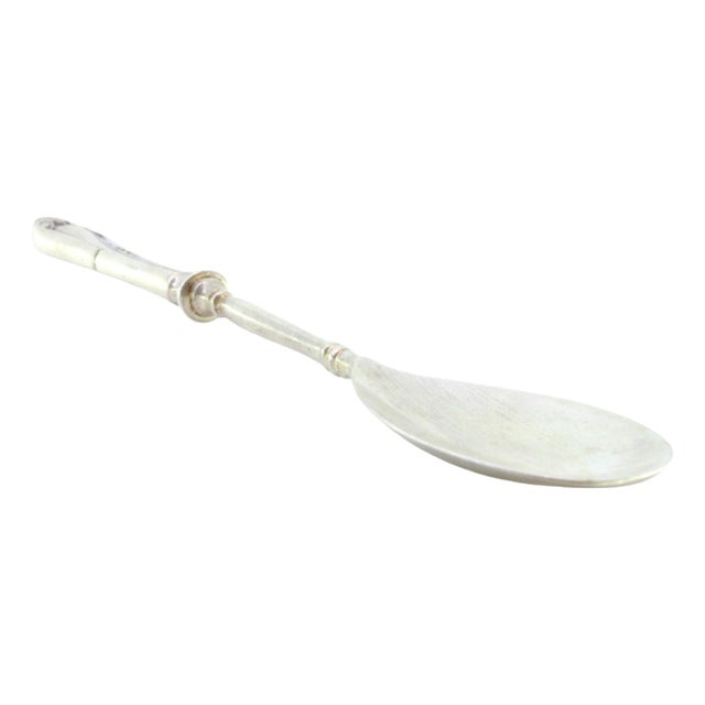 Silver Dessert Spoon with Handle Grooves For Sale