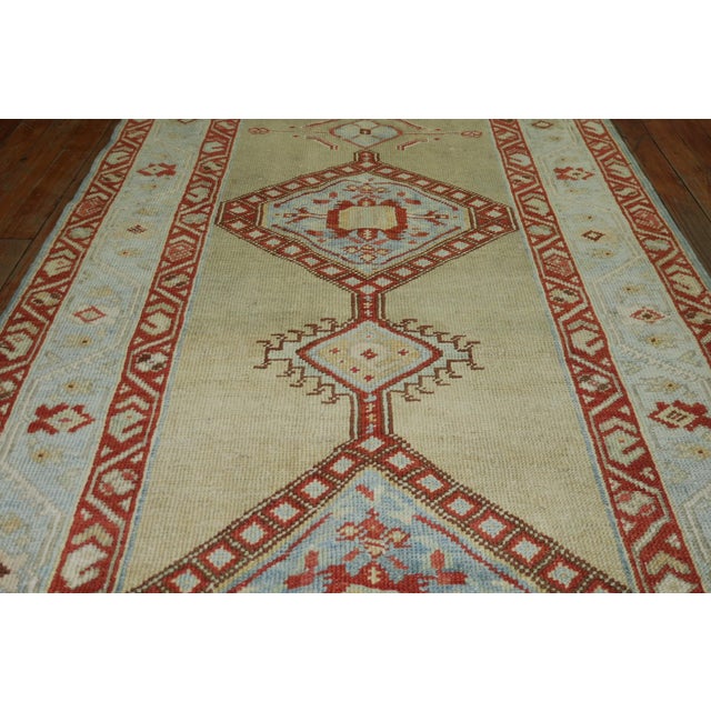 Tea Green Persian Tribal RunnerWool 20th Century Runner - 3'2" x 13'5" For Sale - Image 4 of 6