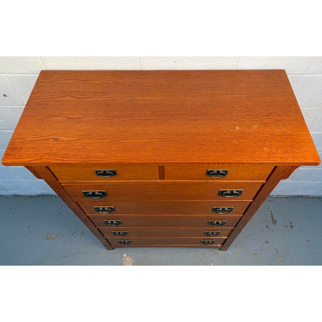 Brown Late 20th Century Mission Oak Highboy Dresser by Vaughan Bassett For Sale - Image 8 of 17