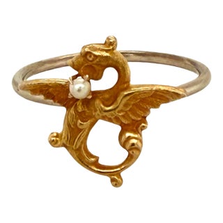 Late 19th Century Victorian 14k Gold Seed Pearl Griffin Conversion Ring, Size 7 For Sale