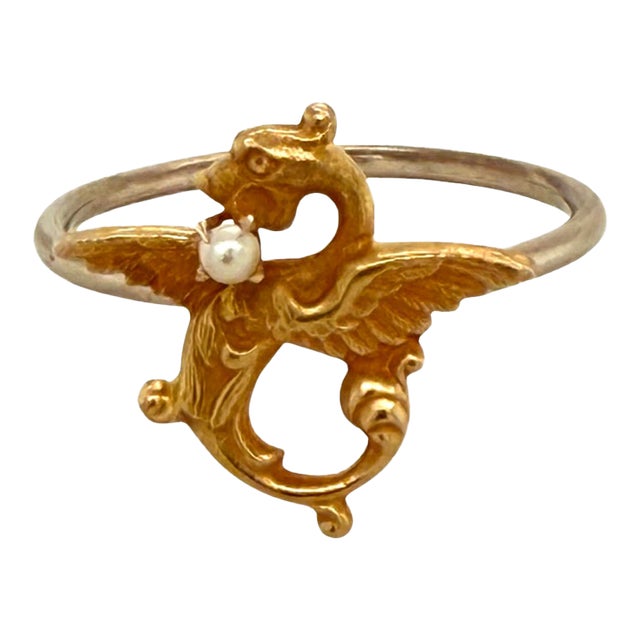 Late 19th Century Victorian 14k Gold Seed Pearl Griffin Conversion Ring, Size 7 For Sale