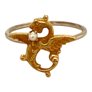 Late 19th Century Victorian 14k Gold Seed Pearl Griffin Conversion Ring, Size 7