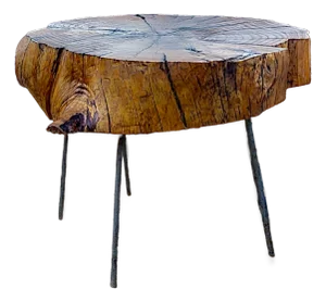 Brutalist Asymmetric Round Live Edge Reclaimed Wood Slab Coffee Side Table on Pegged Legs