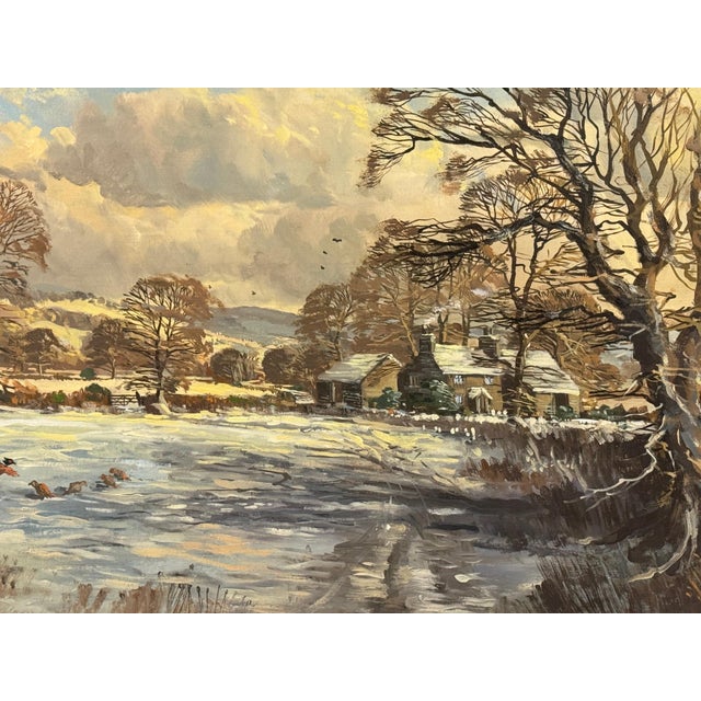 John Miller Winter landscape with snow covered fields & farmhouse in the English Countryside 1985 Circa For Sale - Image 6 of 14