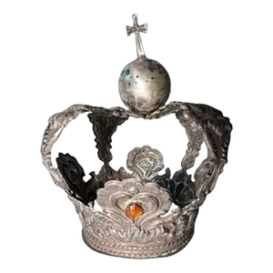 Late 20th Century Silver-Tone Metal Crown With Colored Jewels