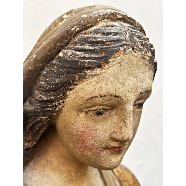 Wood Madonna, Mother of God with Child, 18th Century, Carved Wood, Painted For Sale - Image 7 of 18