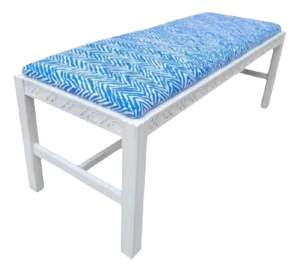 Vintage Customized American of Martinsville White Fretwork Blue Zebra Print Regency Bench