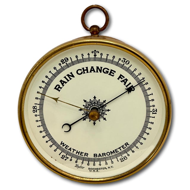 Good Quality Antique Brass Ships Weather Barometer by Taylor Rochester New York - Circa Early 20th Century For Sale In Boston - Image 6 of 17