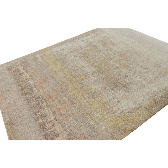 Hand-knotted in a luxurious pashmina, this 8x10 textural high-pile rug is a simple piece of neutrals and a subtle abstract...