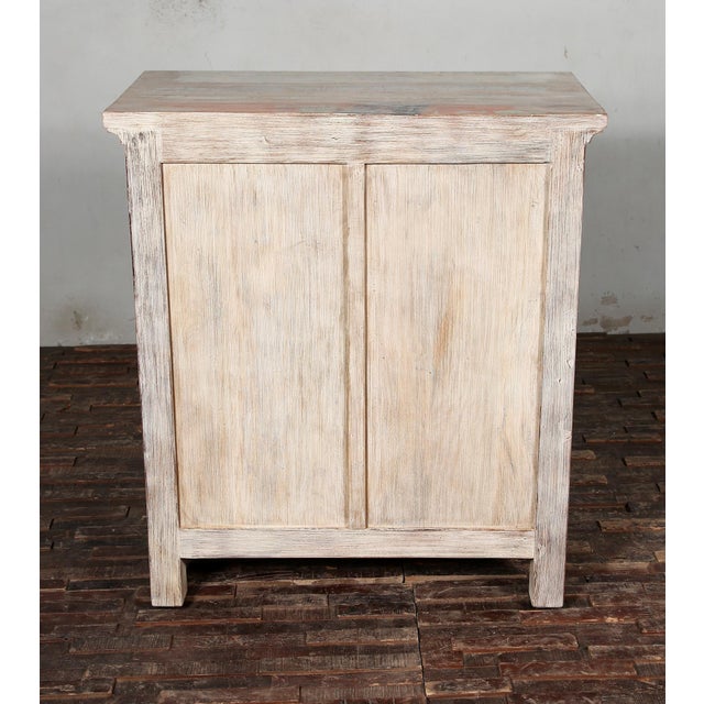 Solid Reclaimed Teak Wood Cabinet With Hand Carved Glass Doors For Sale - Image 4 of 6