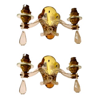 Art Deco French Crystal and Mirror Wall Sconces from Maison Baguès, Paris, 1945s, Set of 2 For Sale