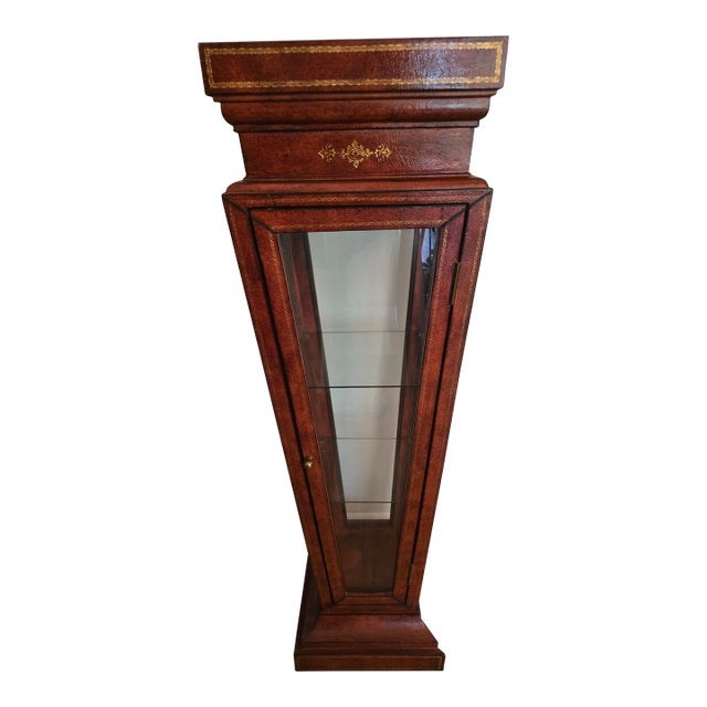 Vintage Jacques Adnet Style Leather Bound Pedestal For Sale