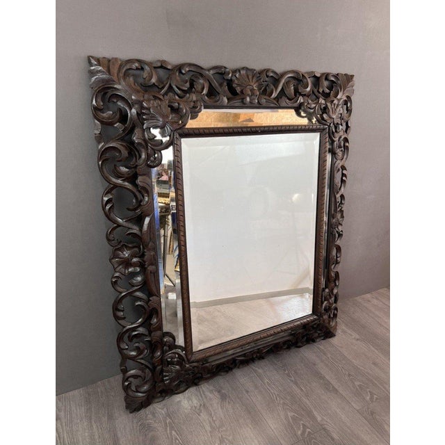 Brown Large 19th Century Baroque Carved Wooden Mirror For Sale - Image 8 of 8