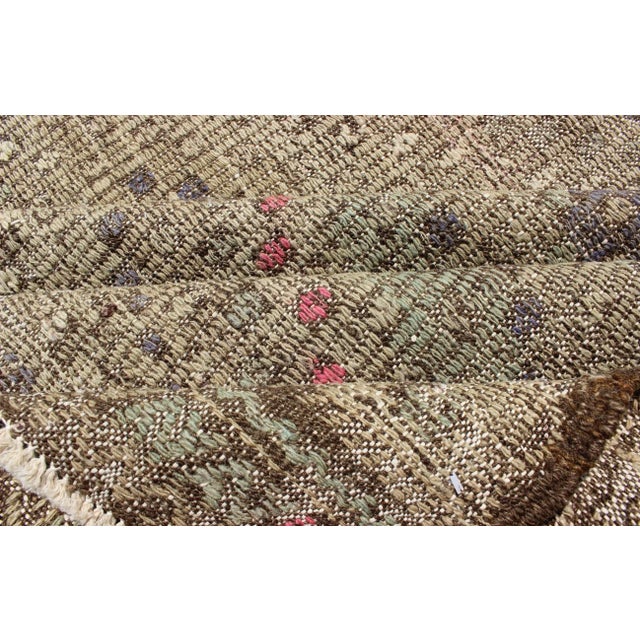 Mid 20th Century Turkish Kilim Rug With Multi Layered Diamond Design in Soft Tones of Blue, Green, Gray, Red For Sale - Image 11 of 12