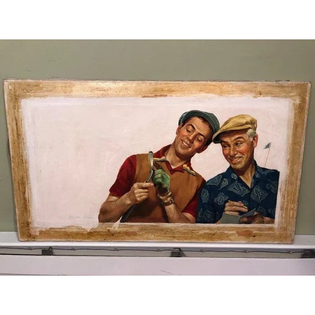 White 1950s Signed Norman Rockwell Style Painting of Golfers by Victor Olsen For Sale - Image 8 of 13