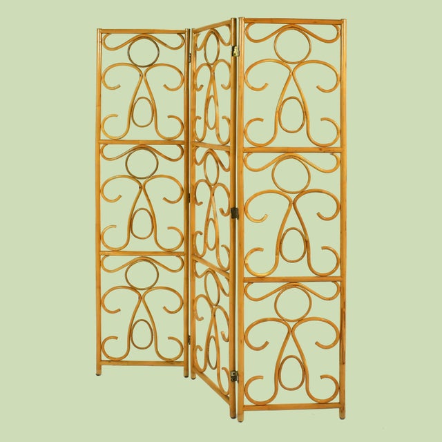 Wood Rattan Three-Panel Folding Screen For Sale - Image 7 of 7