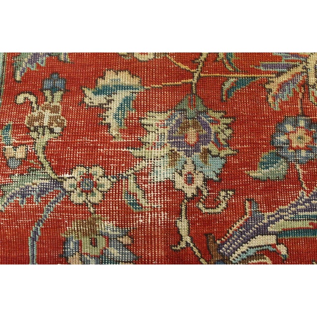 Tabriz Rug 9’7” X 10’10” Red Wool Vintage Distressed Hand-Knotted Carpet For Sale - Image 10 of 15