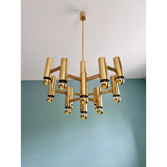 Metal Geometric Brass Chandelier by Gaetano Sciolari for Boulanger, 1970 For Sale - Image 7 of 16