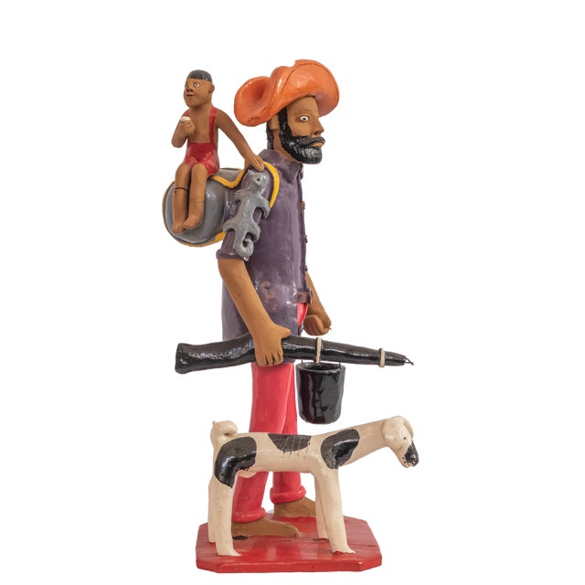 Vintage Brazilian Folk Art Hand-Painted Clay Sculpture "O Retirante" (The Migrant) by Antônio Rodrigues For Sale - Image 4 of 5