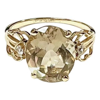 Quartz and Diamond 14k Yellow Gold Ring For Sale