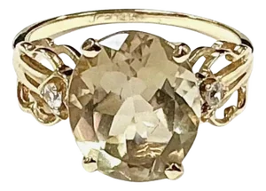 Quartz and Diamond 14k Yellow Gold Ring