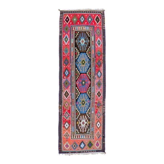 Vintage Kilim Handmade Flatweave Multicolor Tribal Motif Wool Runner For Sale