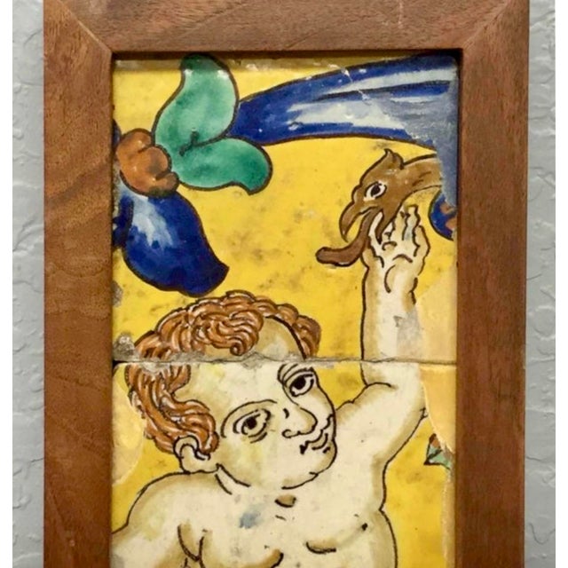 18th Century Italian Majolica Faience Pottery Putto Framed Tiles For Sale - Image 4 of 10