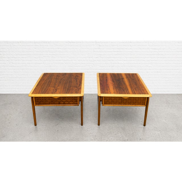 Wood Mid Century Modern Walnut + Oak End Tables by Lane Perception, a Pair, 1960's For Sale - Image 7 of 11