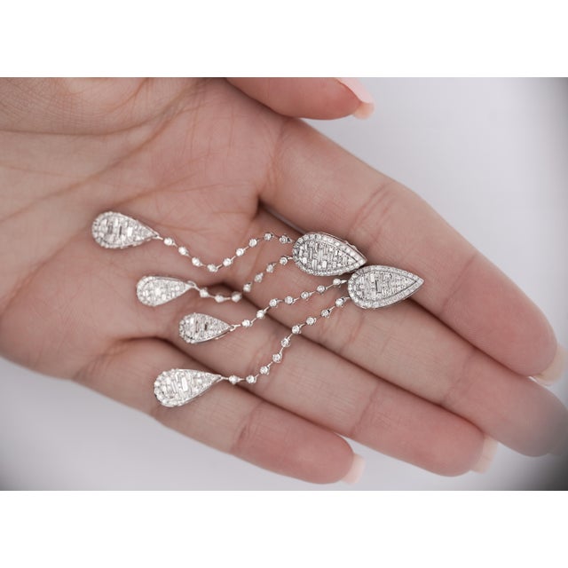 2020s 14k White Gold 1.41 Carat Pear Shape Drop Diamond Earrings - 2 Pieces For Sale - Image 5 of 5