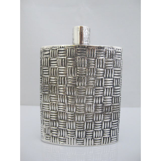 Mexican Sterling Silver Heavily Textured Basket Weave Hip Flask For Sale - Image 10 of 11