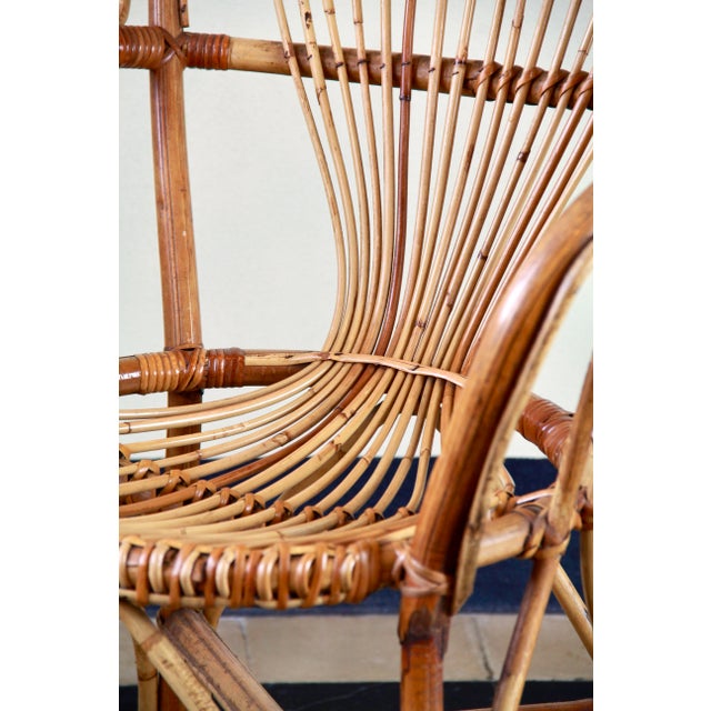 Vintage Wicker and Bamboo Armchair, Italy, 1970s For Sale - Image 4 of 16