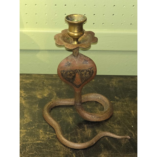 Brass Mid 20th Century Brass Cobra Candlesticks- a Pair For Sale - Image 8 of 8