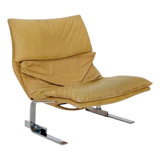 Mid-Century Wave Lounge Chair in Tan Leather by Giovanni Offredi for Saporiti, Italy, 1970s For Sale