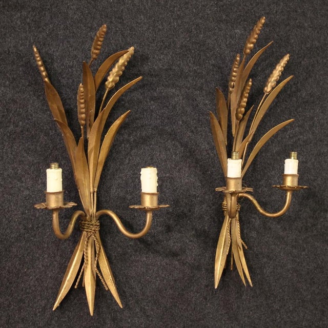 French Gilded Iron Wall Lights, 1960, Set of 2 For Sale - Image 11 of 13