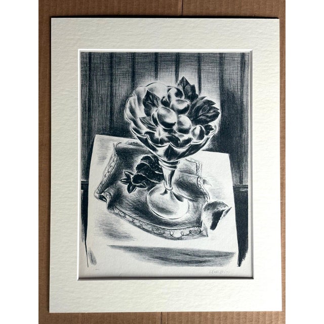 American Vtg 1939 Print in 11x14 Mat, Ready to Frame: Yasuo Kuniyoshi, "Grapes in a Bowl" For Sale - Image 3 of 3
