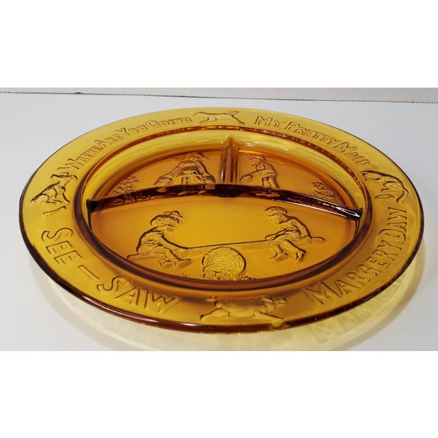 Children's 1970s Indiana Glass Nursery Rhyme Amber Divided Childs Plate For Sale - Image 3 of 7