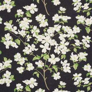 Schumacher Blooming Branch Fabric in Black For Sale