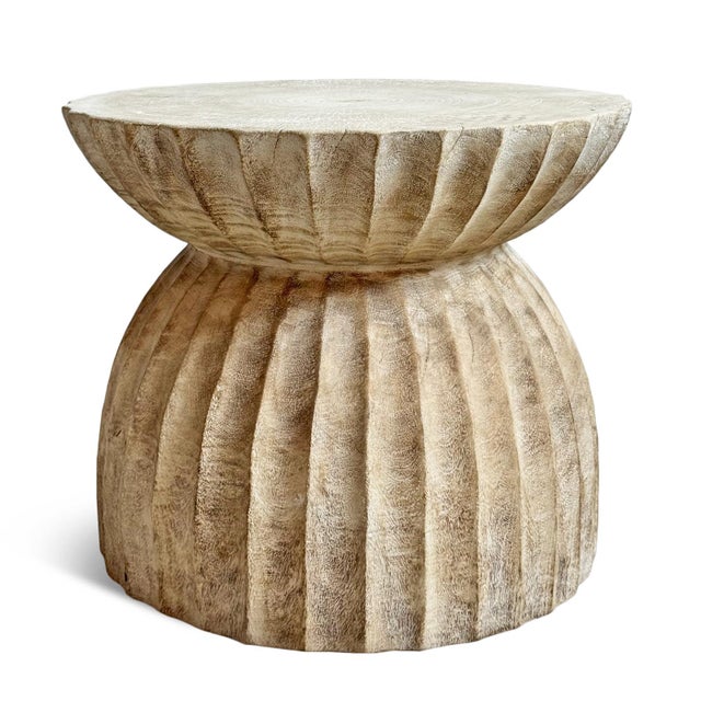 White Wash Scallop Hourglass Side Table For Sale - Image 4 of 5