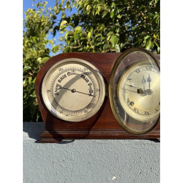 Antique Edwardian English Mantel Clock Barometer Duo For Sale - Image 10 of 13