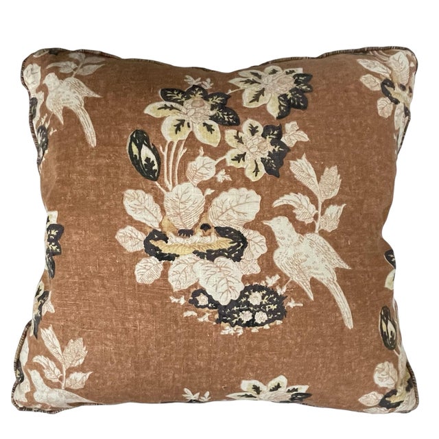 2 Rose Cummings Macclesfield Chestnut Floral Linen 20” Pillows. Feather Down For Sale - Image 4 of 7