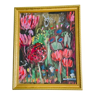 1970s Abstract Modern Magic Garden Mixed Media Signed Framed For Sale
