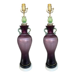 Italian Amethyst Art Glass Table Lamps, 1960s, Set of 2 For Sale