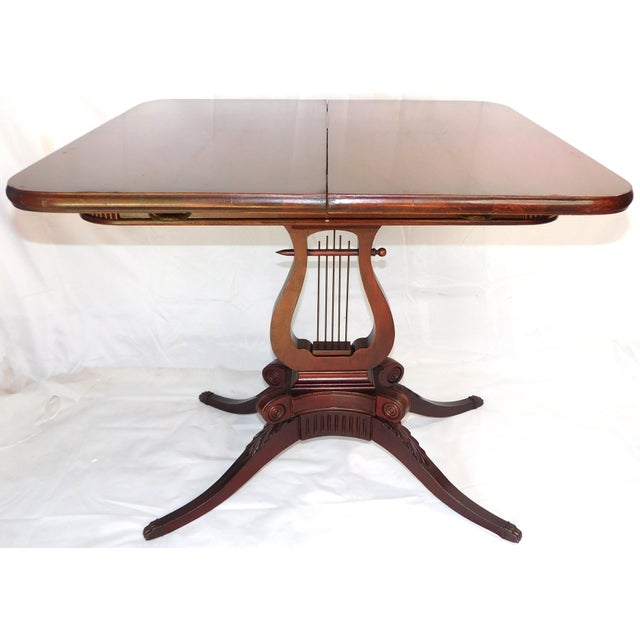 Late 1930s Vintage Lexington Chair Company Mahogany Veneer Lyre Flip-Top Game Table For Sale - Image 10 of 18