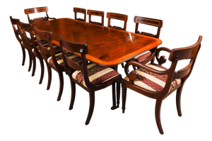 Vintage Regency Revival Dining Table and Chairs by William Tillman, 1980s, Set of 11