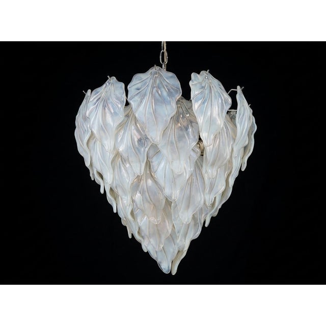 Vintage Opal Leaf Chandelier in Murano Glass, 1980 For Sale - Image 4 of 16