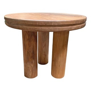 Sculptural Solid Teak Wood Round Table For Sale