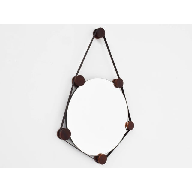 Italian Rosewood Mirror and Leather by Edoardo Paoli for Arform, 1959, in Very Good conditions. Designed 1950 to 1959 I...
