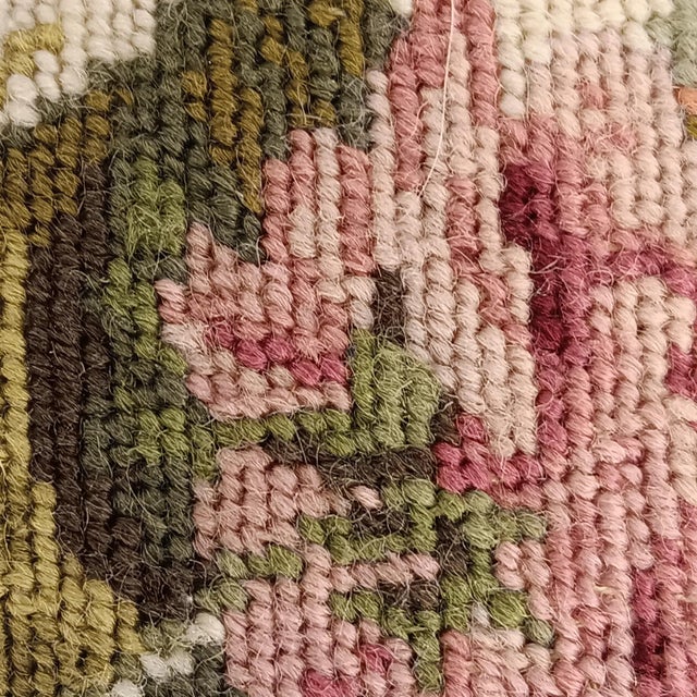 Textile Vintage Petit Point Needlepoint Multicolor Floral Pillow With Feather Insert For Sale - Image 7 of 17