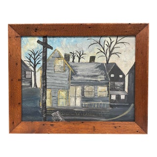 1950s Mid Century Modern City Street Oil Painting For Sale