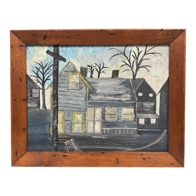 1950s Mid Century Modern City Street Oil Painting For Sale